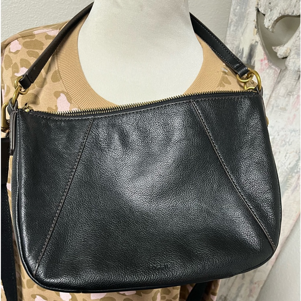 Fossil Black Leather Cross body Bag Purse - Picture 9 of 16